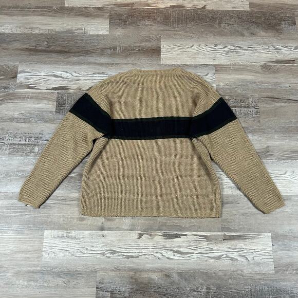 Vintage American Eagle Sweater Tan Ramie Knit Stripe Crewneck 90s L - Picture 4 of 7